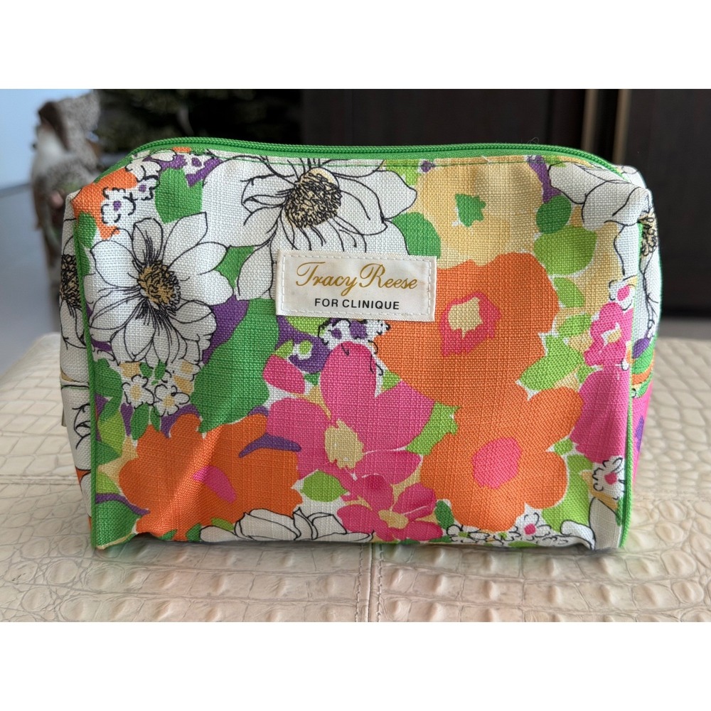 Tracy Reese For Clinique Cosmetic Bag Floral Print Zipper Pouch Organizer
